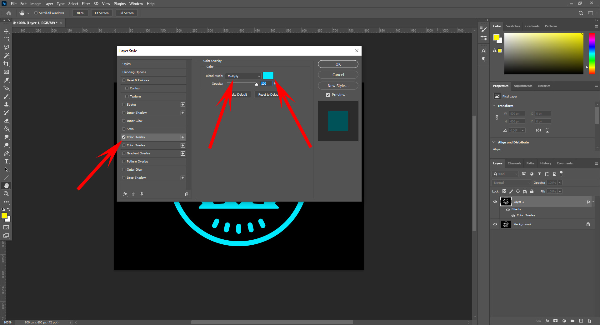 Photoshop Layer Style Color Overlay Multiply